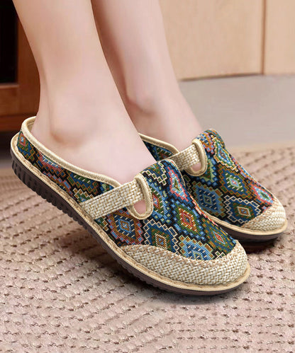 Green Splicing Slide Handmade Sandals Comfy Linen FashionChic