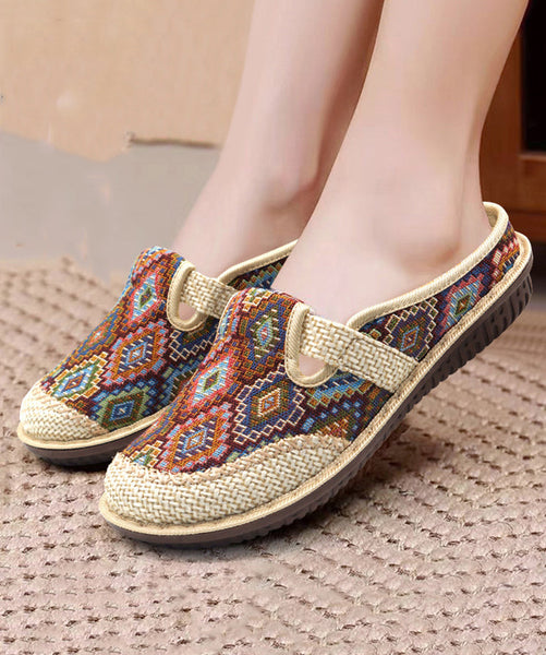 Green Splicing Slide Handmade Sandals Comfy Linen FashionChic