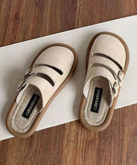 Handmade Comfy Hollow Out Beige Suede Slide Sandals OI049 shoe-LT240801