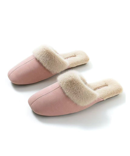 Handmade Comfy Pink Fuzzy Wool Lined Slippers Shoes RX017 ABC