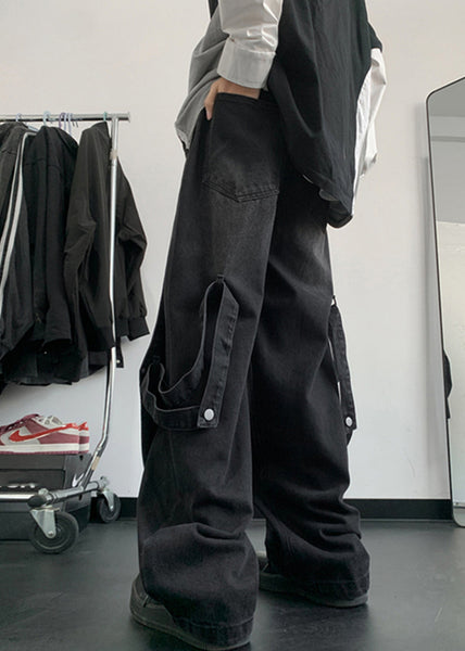 Handmade Denim Blue Pockets Patchwork Men Straight Pants Summer SA020 Men-casual-MENP240726