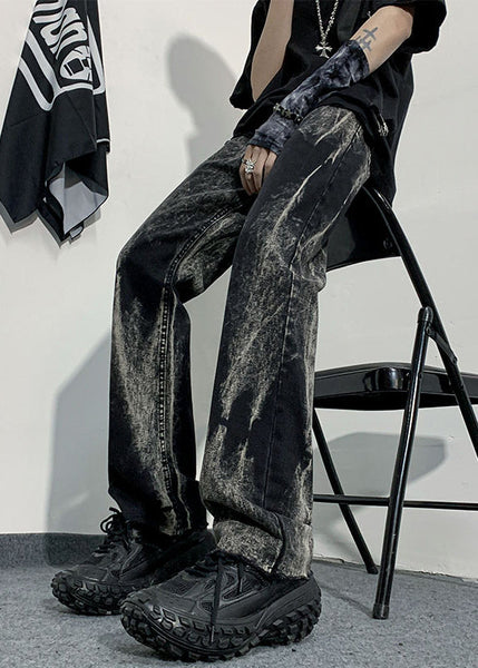 Handmade Denim Blue Tie Dye High Waist Mens Pants SA002 Men-casual-MENP240726