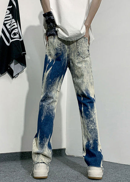 Handmade Denim Blue Tie Dye High Waist Mens Pants SA002 Men-casual-MENP240726