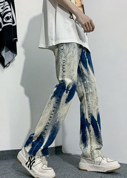 Handmade Denim Blue Tie Dye High Waist Mens Pants SA002 Men-casual-MENP240726