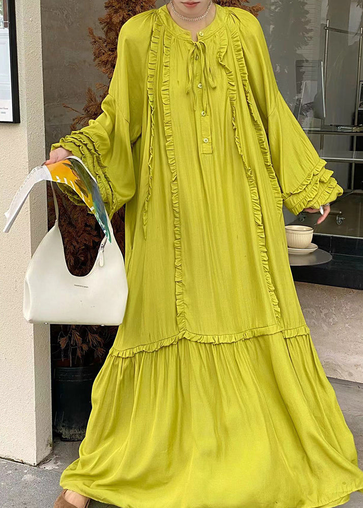 Cotton Ruffled Handmade Fluorescent Oversized Vacation Green FashionChic