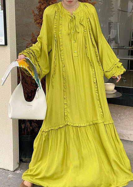 Cotton Ruffled Handmade Fluorescent Oversized Vacation Green FashionChic
