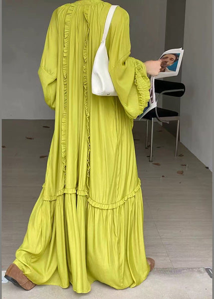 Cotton Ruffled Handmade Fluorescent Oversized Vacation Green FashionChic