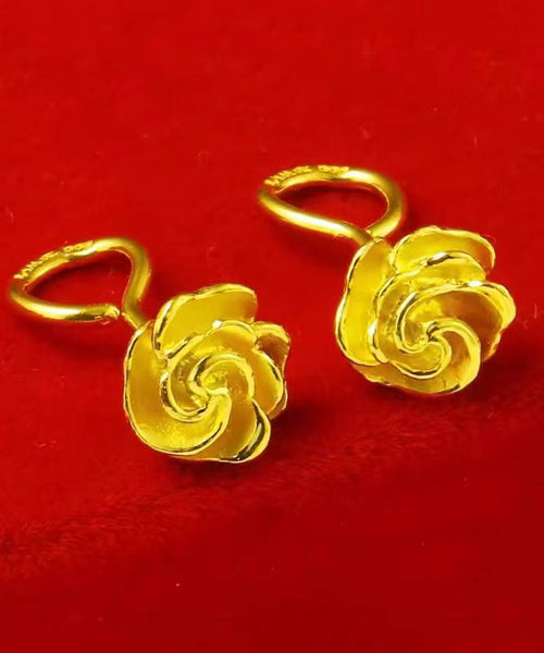 Handmade Gold Sterling Silver Overgild Rose Stud Earrings TX010