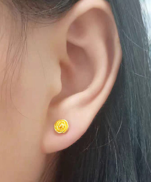 Handmade Gold Sterling Silver Overgild Rose Stud Earrings TX010