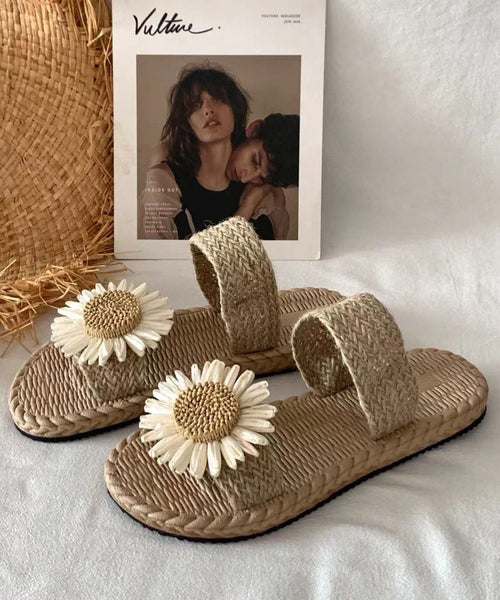 Handmade Grass Woven Flower Beach Slippers 2024 Summer New AG1008 shoe-CS240905