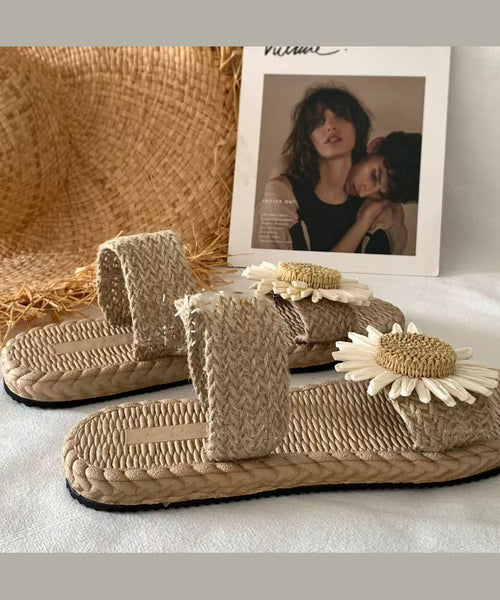 Handmade Grass Woven Flower Beach Slippers 2024 Summer New AG1008 shoe-CS240905