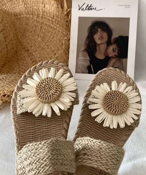 Handmade Grass Woven Flower Beach Slippers 2024 Summer New AG1008 shoe-CS240905