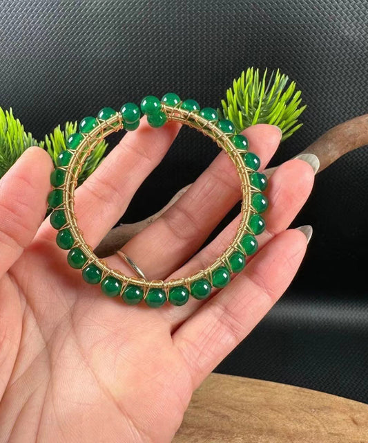 Handmade Green 14K Gold Agate Cuff GH1078 Ada Fashion