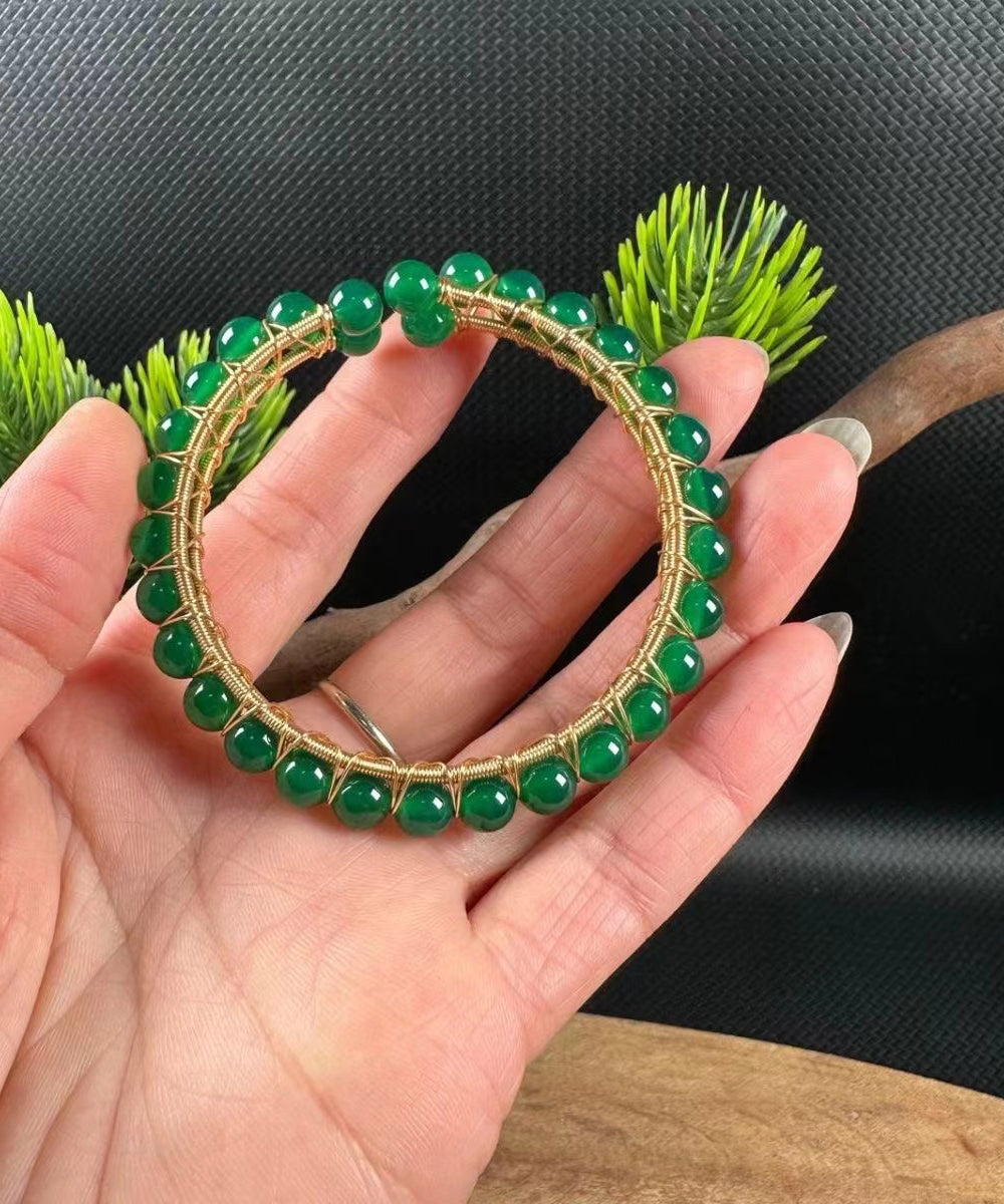 Handmade Green 14K Gold Agate Cuff GH1078 Ada Fashion