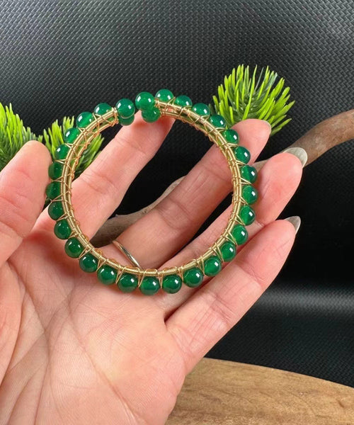 Handmade Green 14K Gold Agate Cuff GH1078 Ada Fashion