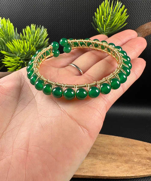 Handmade Green 14K Gold Agate Cuff GH1078 Ada Fashion