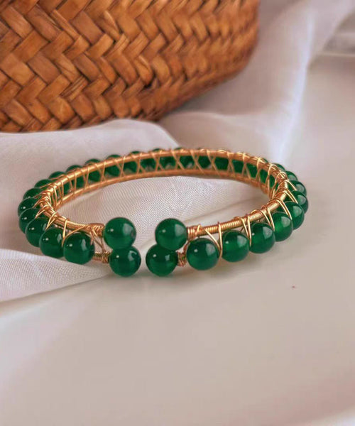 Handmade Green 14K Gold Agate Cuff GH1078 Ada Fashion
