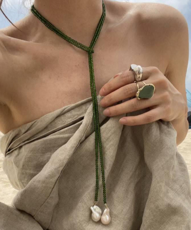 Handmade Green Alloy Crystal Pearl Beading Gratuated Bead Necklace KX1087 Ada Fashion