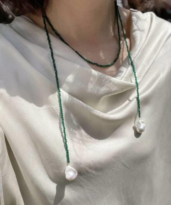 Handmade Green Alloy Crystal Pearl Beading Gratuated Bead Necklace KX1087 Ada Fashion