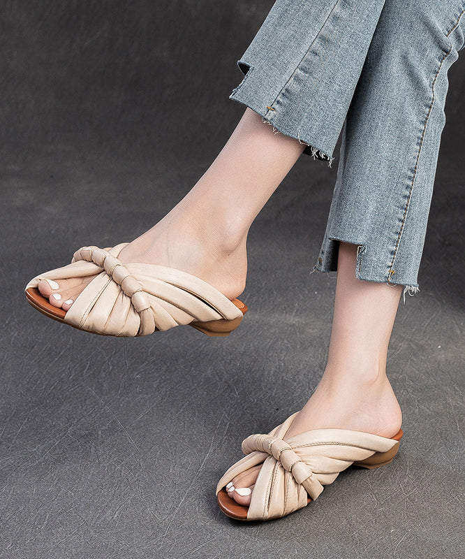 Handmade Green Cowhide Leather Peep Toe Slide Sandals JJ080 Shoe-LT240609