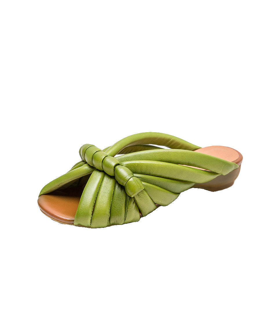 Handmade Green Cowhide Leather Peep Toe Slide Sandals JJ080 Shoe-LT240609