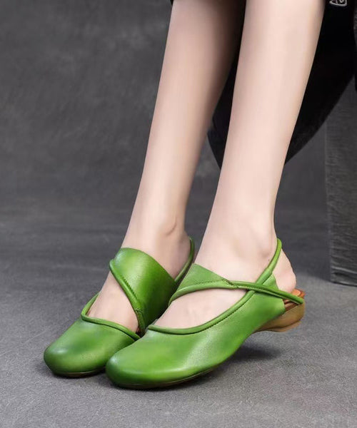 Leather Out Hollow Green Walking Splicing Handmade Cowhide FashionChic