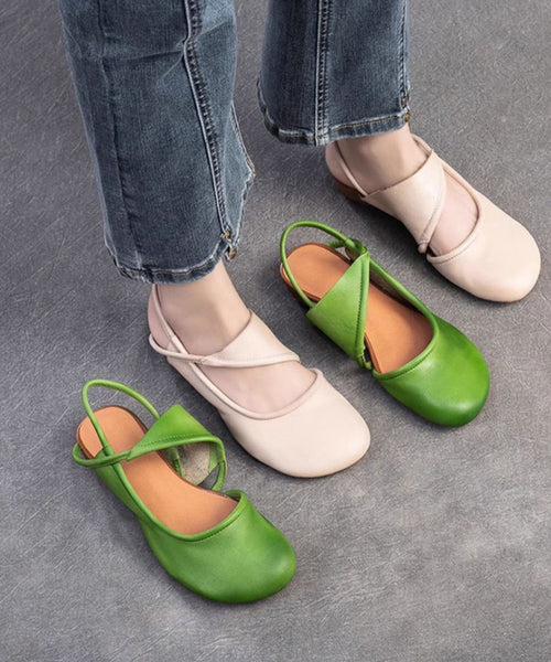 Leather Out Hollow Green Walking Splicing Handmade Cowhide FashionChic