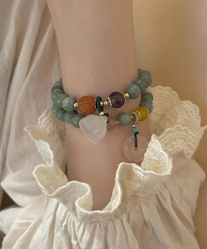 Handmade Green Jade Safety Buckle Beads Charm Bracelet Two Piece Set GH1045 Ada Fashion