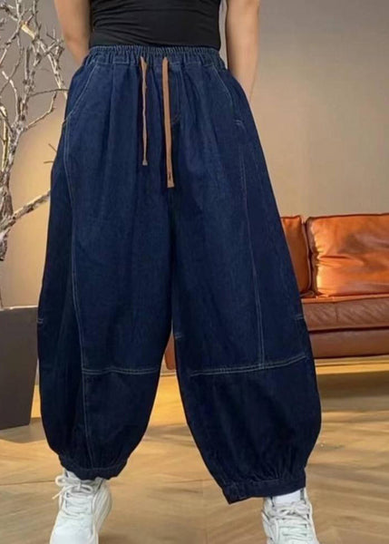 Pockets Waist Lantern Elastic Handmade Patchwork Green Pants FashionChic