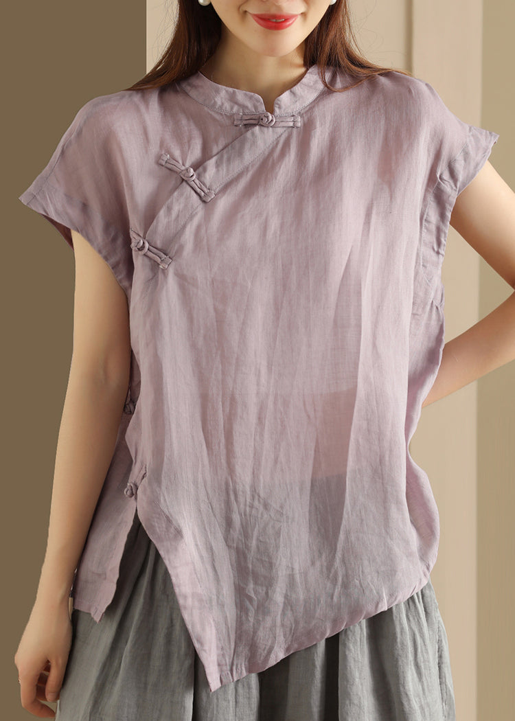 Button Top Green Collar Linen Handmade Stand Summer FashionChic