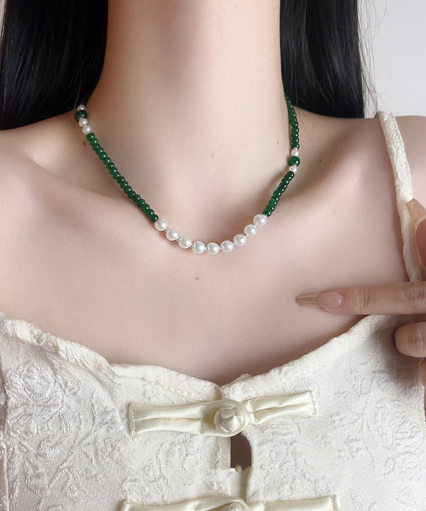 Handmade Green Sterling Silver Agate Pear Beading Gratuated Bead Necklace AB1091 Genistyle Shop