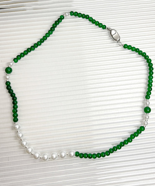 Handmade Green Sterling Silver Agate Pear Beading Gratuated Bead Necklace AB1091 Genistyle Shop