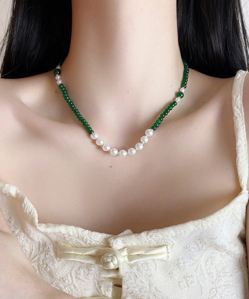 Handmade Green Sterling Silver Agate Pear Beading Gratuated Bead Necklace AB1091 Genistyle Shop