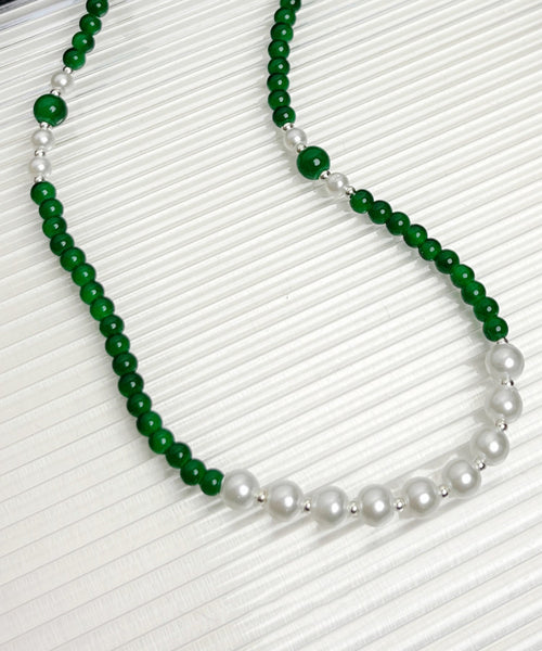 Handmade Green Sterling Silver Agate Pear Beading Gratuated Bead Necklace AB1091 Genistyle Shop