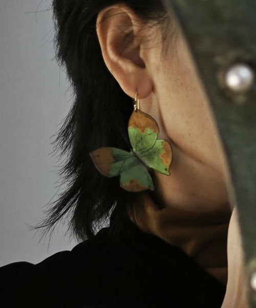 Handmade Green Sterling Silver Overgild Butterfly Drop Earrings QJ053 JEW-EAR241021