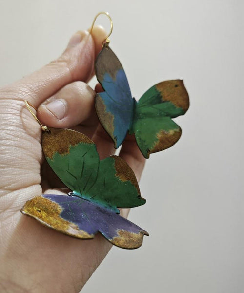 Handmade Green Sterling Silver Overgild Butterfly Drop Earrings QJ053 JEW-EAR241021