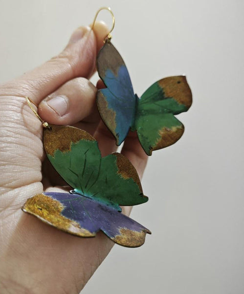 Handmade Green Sterling Silver Overgild Butterfly Drop Earrings QJ053 JEW-EAR241021