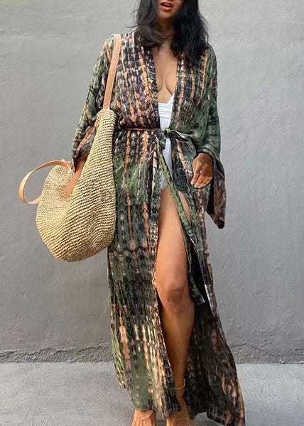 Handmade Green V Neck Striped Holiday Long Smock Spring GH1039 Ada Fashion