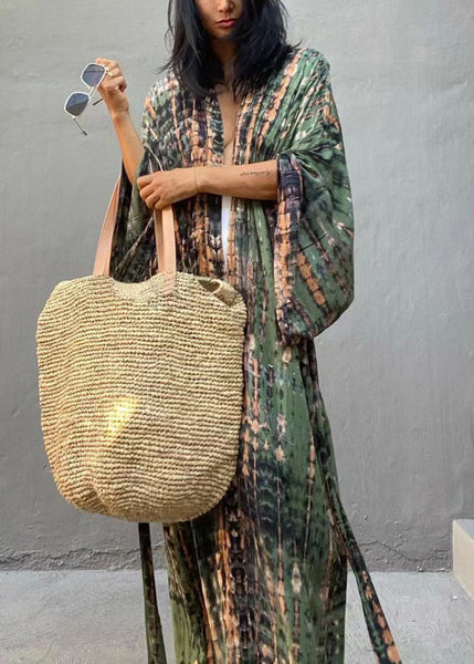 Handmade Green V Neck Striped Holiday Long Smock Spring GH1039 Ada Fashion