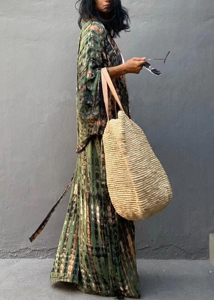 Handmade Green V Neck Striped Holiday Long Smock Spring GH1039 Ada Fashion