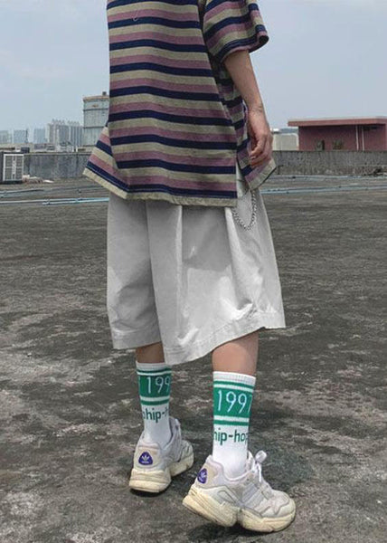 Handmade Grey Chain Linked Elastic Waist Mens Wide Leg Pants YT025 Men-Silk-MENCP240721