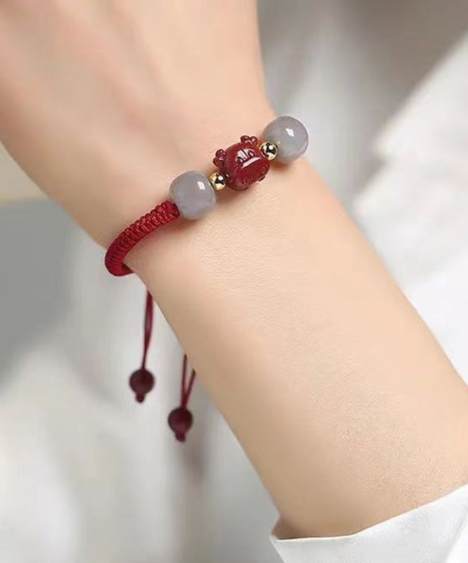 Handmade Grey Cinnabar Jade Tassel Charm Bracelet ZZ061 JEW-BRA240613