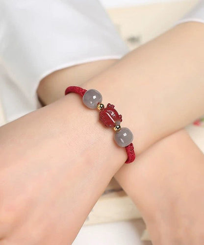 Handmade Grey Cinnabar Jade Tassel Charm Bracelet ZZ061 JEW-BRA240613