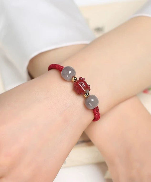 Handmade Grey Cinnabar Jade Tassel Charm Bracelet ZZ061 JEW-BRA240613