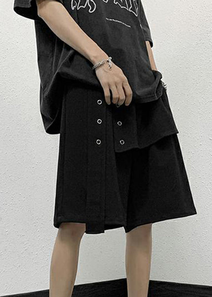 Handmade Grey Elastic Waist Patchwork Men Crop Pants YT008 Men-Silk-MENCP240721