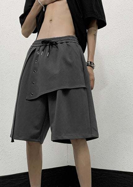 Handmade Grey Elastic Waist Patchwork Men Crop Pants YT008 Men-Silk-MENCP240721