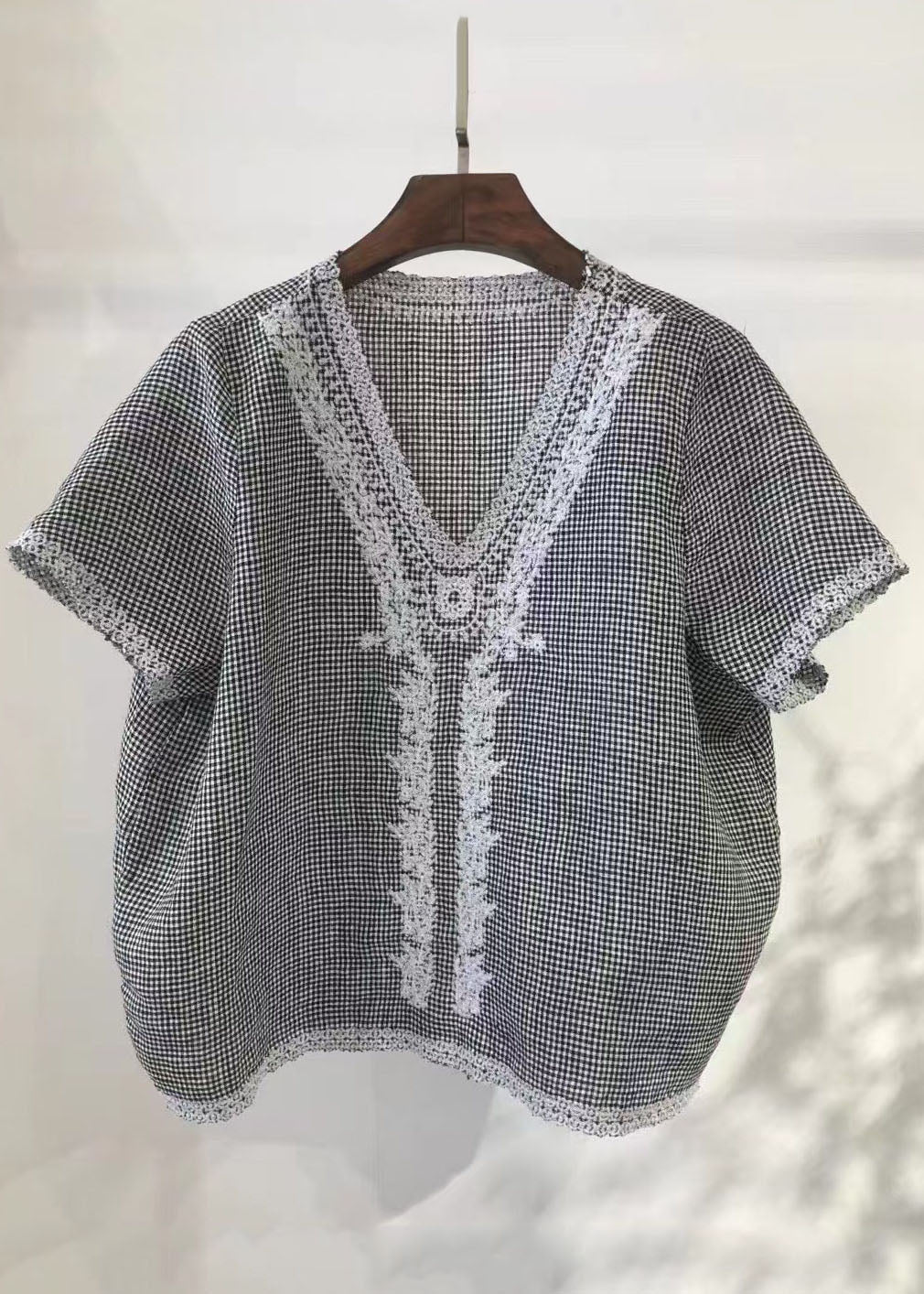 Embroideried Plaid Vest Linen Beach Summer Handmade Grey FashionChic