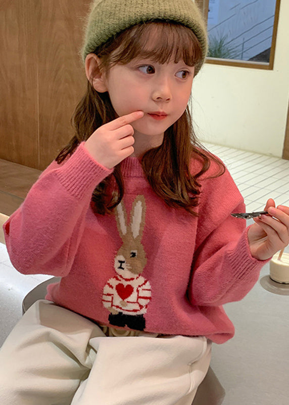 Handmade Grey O-Neck Print Cotton Knit Girls Sweater Winter WL044 MM-RCTZ-NTGP241120