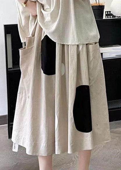 Handmade Khaki Dot Pockets Elastic Waist A Line Skirt Summer BV020 MZF-SKTS240702