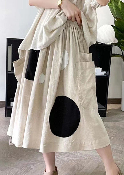 Handmade Khaki Dot Pockets Elastic Waist A Line Skirt Summer BV020 MZF-SKTS240702